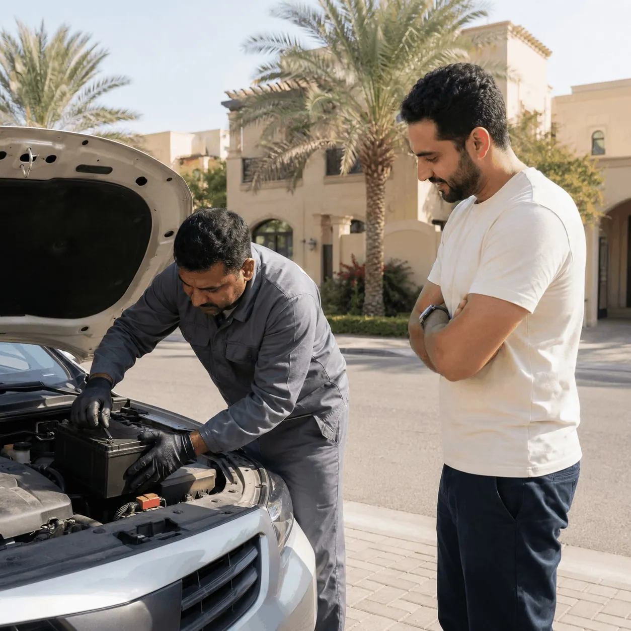 Jaecoo battery replacement at the roadside in Dubai