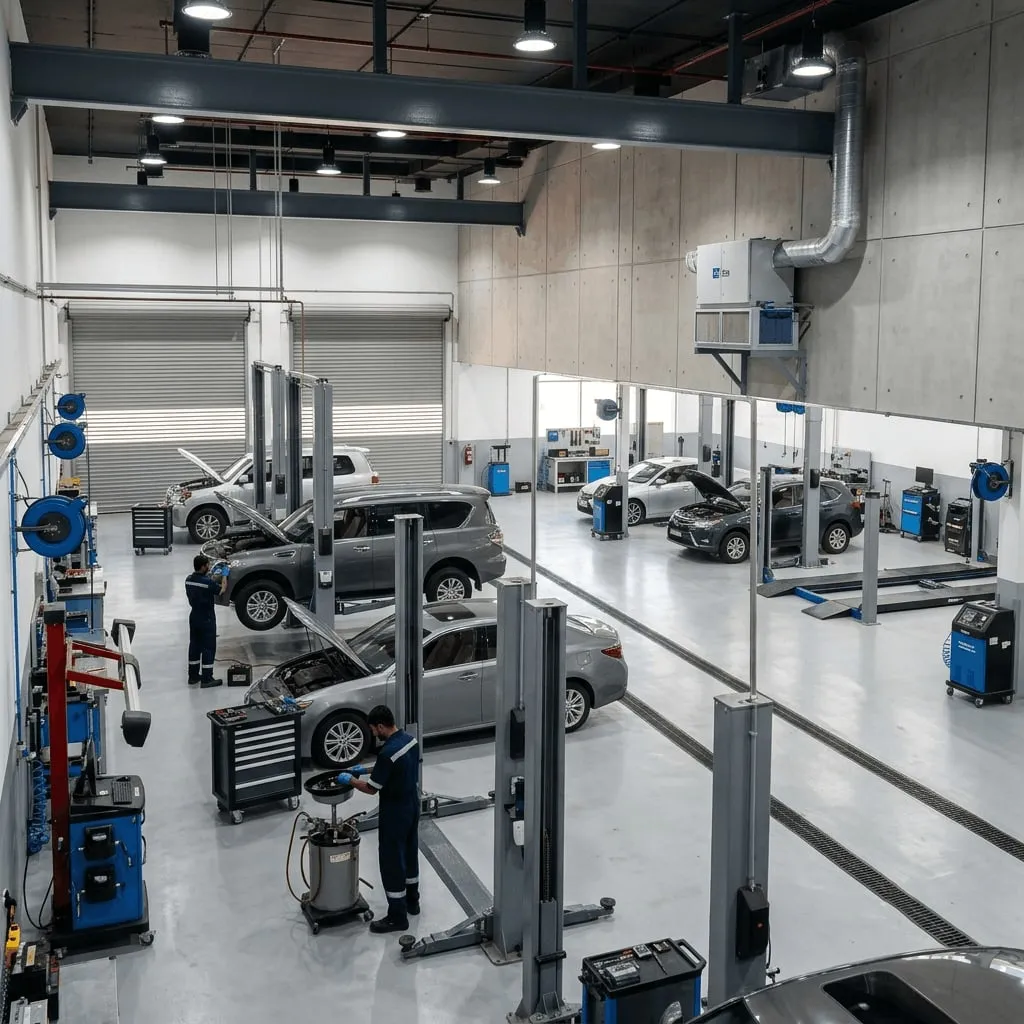 Fault diagnosis and engine repair in a workshop, with collection arranged